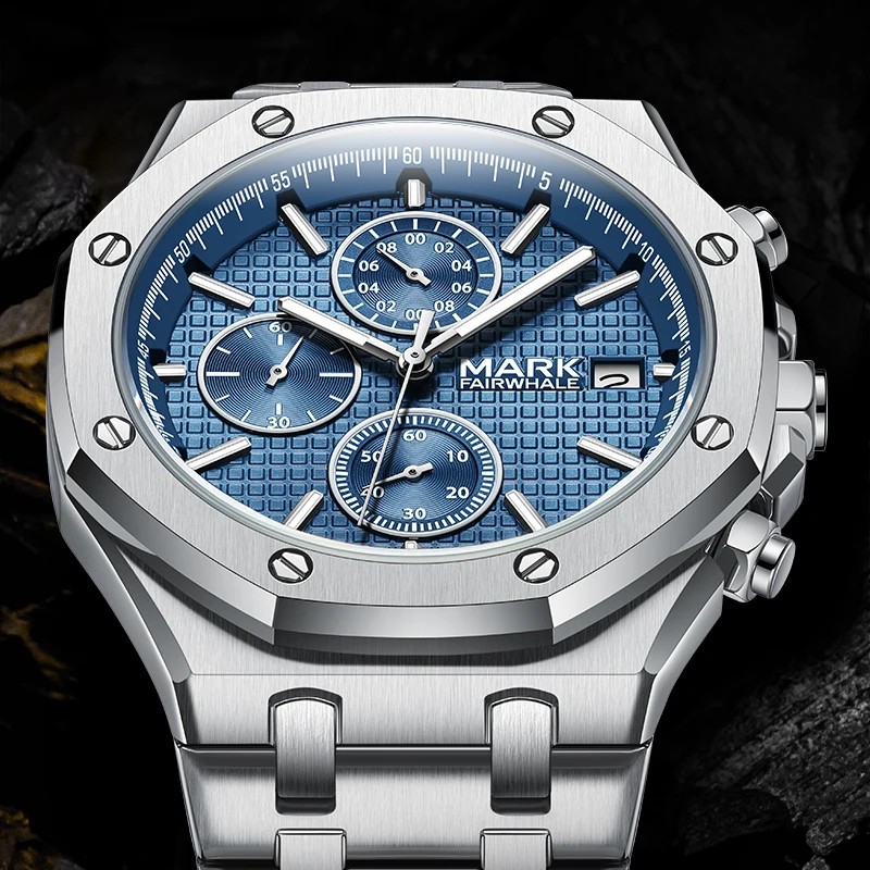MARK FAIRWHALE FW-5860-S2 Luxury Blue Dial Stainless Steel Chronograph Watch