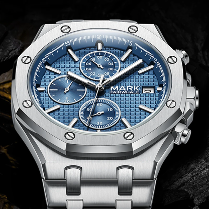 MARK FAIRWHALE FW-5860-S2 Luxury Blue Dial Stainless Steel Chronograph Watch