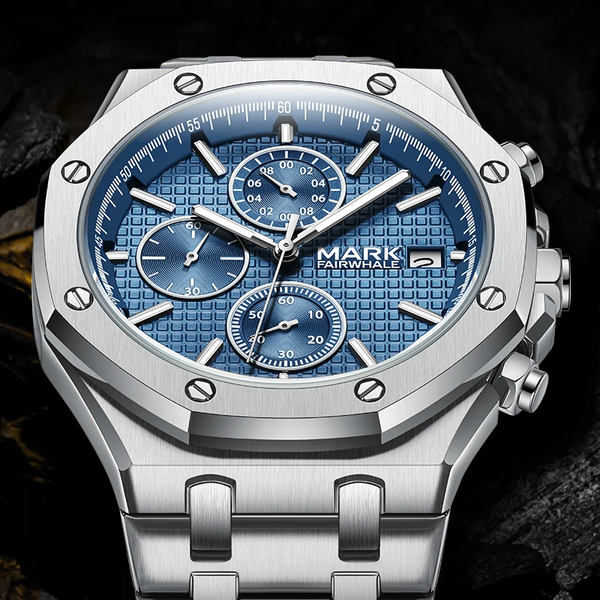 MARK FAIRWHALE FW-5860-S2 Luxury Blue Dial Stainless Steel Chronograph Watch