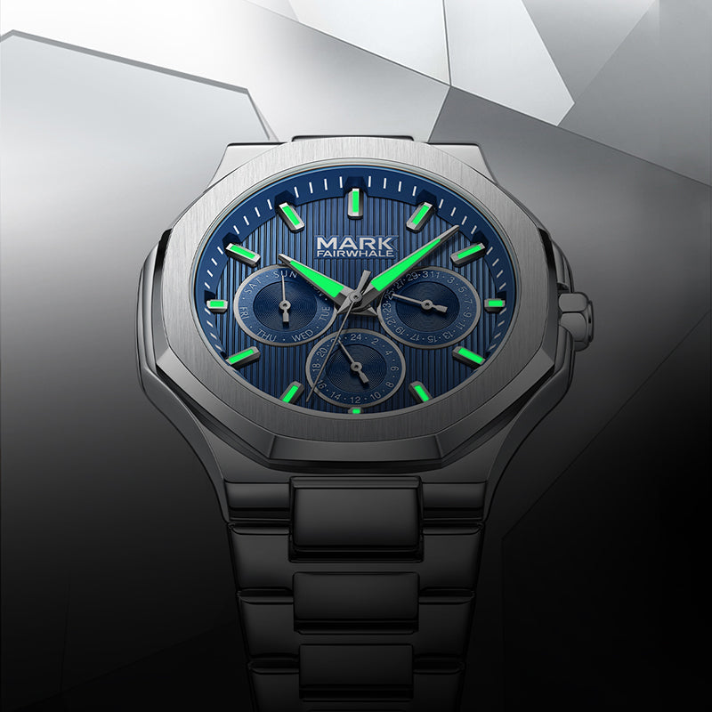 MARK FAIRWHALE FW-5860-S2 Luxury Blue Dial Stainless Steel Chronograph Watch