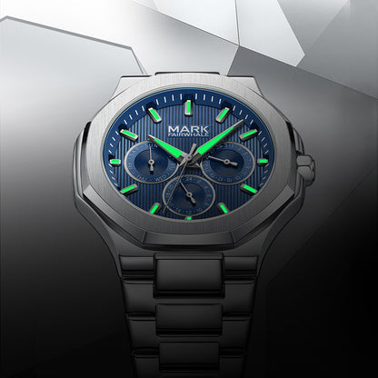 MARK FAIRWHALE FW-5860-S2 Luxury Blue Dial Stainless Steel Chronograph Watch
