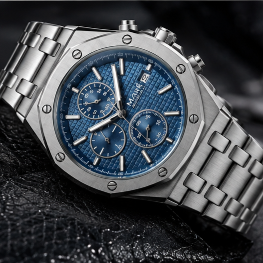 MARK FAIRWHALE FW-5860-S2 Luxury Blue Dial Stainless Steel Chronograph Watch