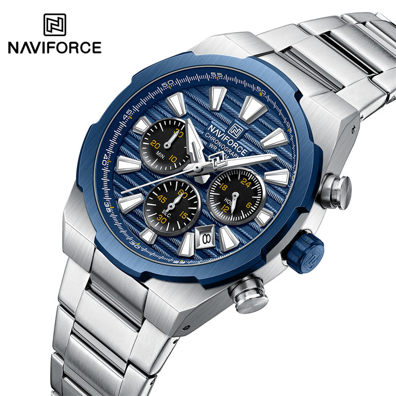 NAVIFORCE, 8081, Men's Watch, Chronograph, Stainless Steel, Blue Dial, Date Display, 3ATM.