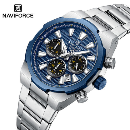 NAVIFORCE, 8081, Men's Watch, Chronograph, Stainless Steel, Blue Dial, Date Display, 3ATM.