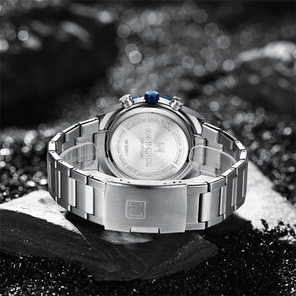 NAVIFORCE, 8081, Men's Watch, Chronograph, Stainless Steel, Blue Dial, Date Display, 3ATM.