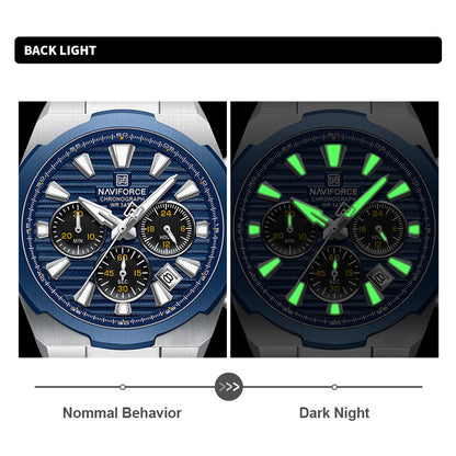 NAVIFORCE, 8081, Men's Watch, Chronograph, Stainless Steel, Blue Dial, Date Display, 3ATM.