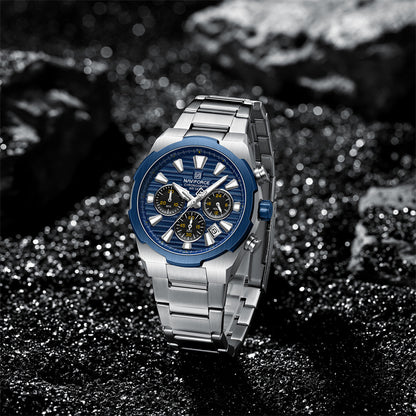 NAVIFORCE, 8081, Men's Watch, Chronograph, Stainless Steel, Blue Dial, Date Display, 3ATM.