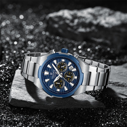 NAVIFORCE, 8081, Men's Watch, Chronograph, Stainless Steel, Blue Dial, Date Display, 3ATM.
