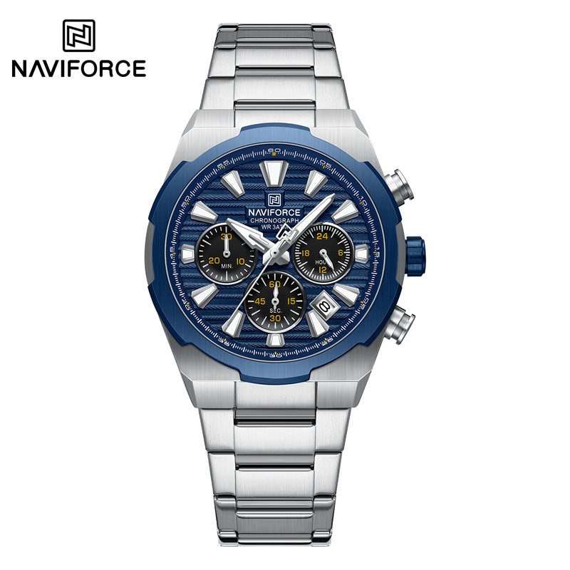 NAVIFORCE, 8081, Men's Watch, Chronograph, Stainless Steel, Blue Dial, Date Display, 3ATM.