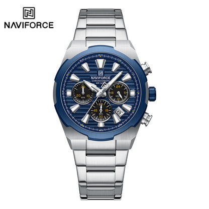 NAVIFORCE, 8081, Men's Watch, Chronograph, Stainless Steel, Blue Dial, Date Display, 3ATM.